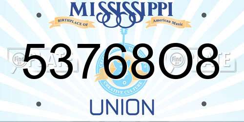 53768O8 Mississippi License Plate