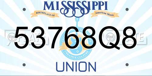 53768Q8 Mississippi License Plate