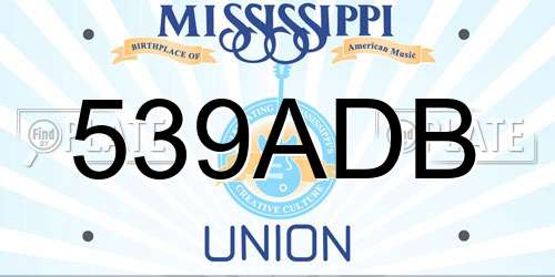 539ADB Mississippi License Plate