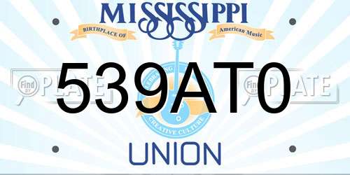 539AT0 Mississippi License Plate