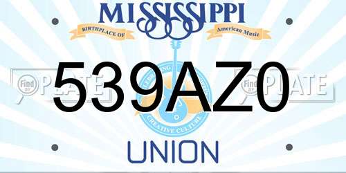 539AZ0 Mississippi License Plate