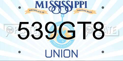 539GT8 Mississippi License Plate