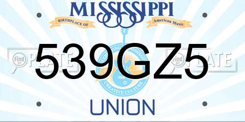 539GZ5 Mississippi License Plate