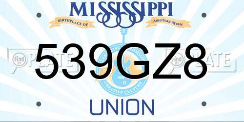 539GZ8 Mississippi License Plate