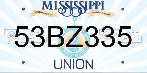 53BZ335 Mississippi License Plate