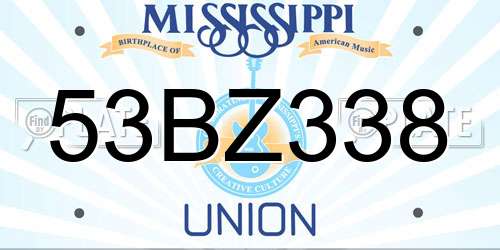 53BZ338 Mississippi License Plate