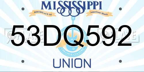53DQ592 Mississippi License Plate