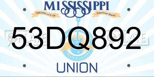 53DQ892 Mississippi License Plate