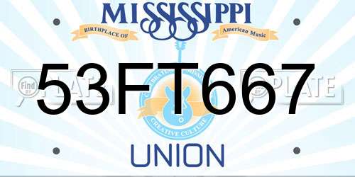 53FT667 Mississippi License Plate