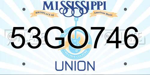 53GO746 Mississippi License Plate