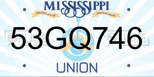 53GQ746 Mississippi License Plate