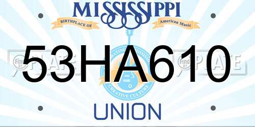 53HA610 Mississippi License Plate