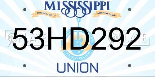 53HD292 Mississippi License Plate