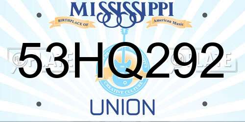 53HQ292 Mississippi License Plate