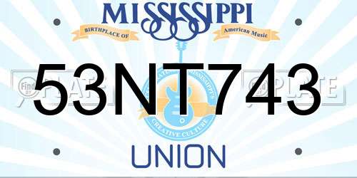 53NT743 Mississippi License Plate