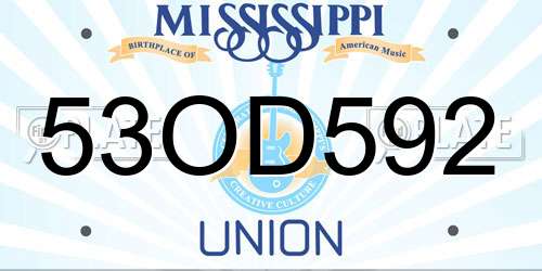 53OD592 Mississippi License Plate