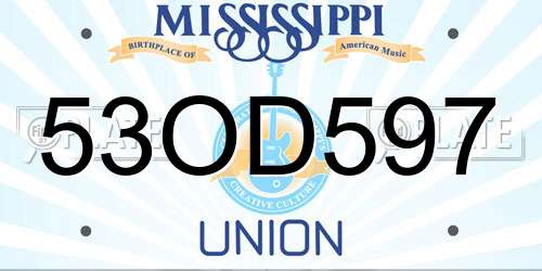 53OD597 Mississippi License Plate
