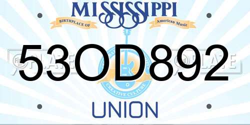 53OD892 Mississippi License Plate