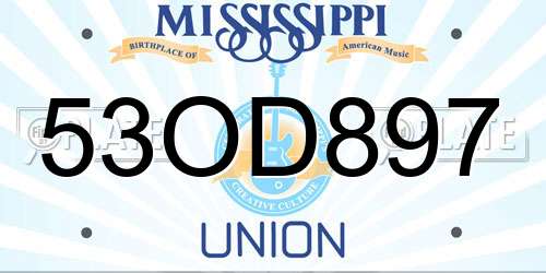 53OD897 Mississippi License Plate