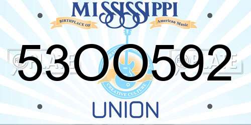 53OO592 Mississippi License Plate