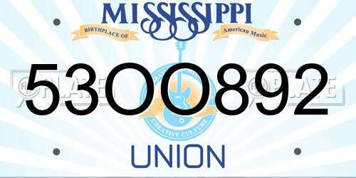 53OO892 Mississippi License Plate