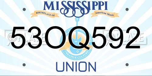 53OQ592 Mississippi License Plate