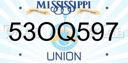 53OQ597 Mississippi License Plate