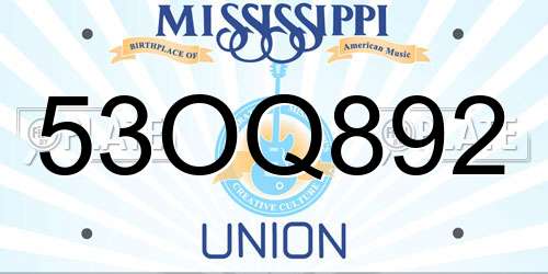 53OQ892 Mississippi License Plate