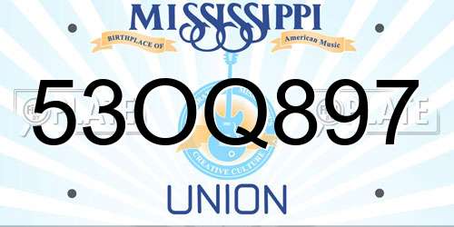 53OQ897 Mississippi License Plate