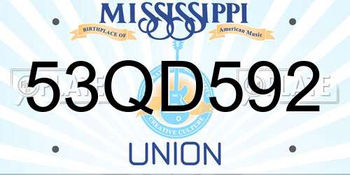 53QD592 Mississippi License Plate