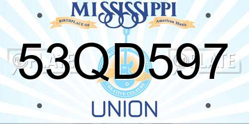 53QD597 Mississippi License Plate