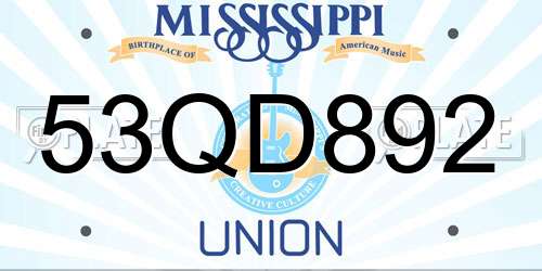 53QD892 Mississippi License Plate
