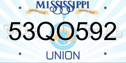 53QO592 Mississippi License Plate