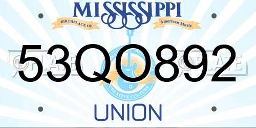 53QO892 Mississippi License Plate