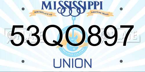 53QO897 Mississippi License Plate