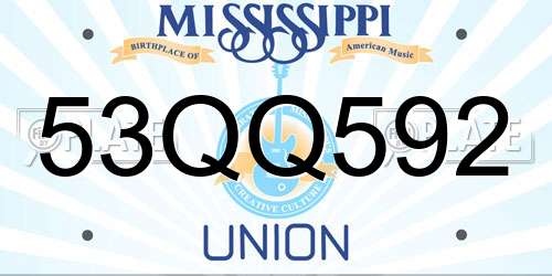 53QQ592 Mississippi License Plate