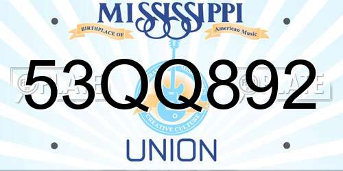 53QQ892 Mississippi License Plate