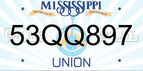 53QQ897 Mississippi License Plate