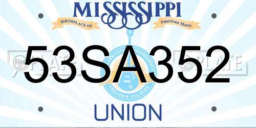 53SA352 Mississippi License Plate