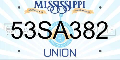 53SA382 Mississippi License Plate