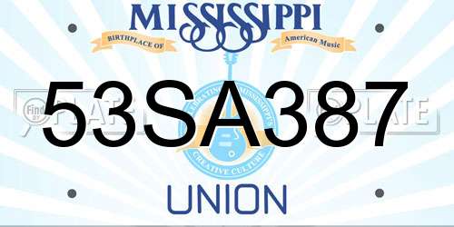 53SA387 Mississippi License Plate