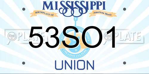 53SO1 Mississippi License Plate