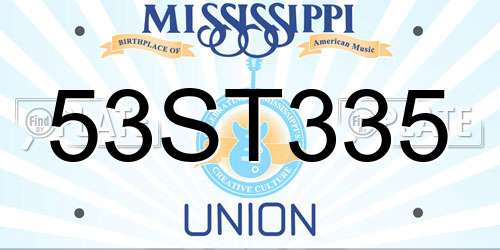 53ST335 Mississippi License Plate