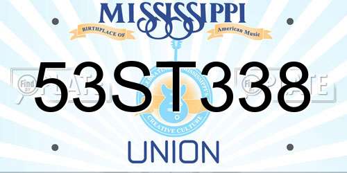 53ST338 Mississippi License Plate