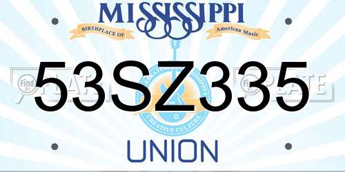 53SZ335 Mississippi License Plate
