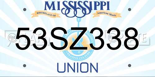 53SZ338 Mississippi License Plate