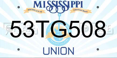 53TG508 Mississippi License Plate
