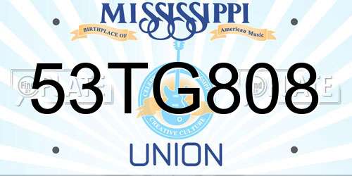 53TG808 Mississippi License Plate