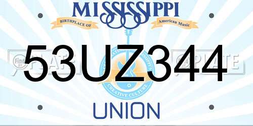 53UZ344 Mississippi License Plate