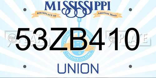 53ZB410 Mississippi License Plate